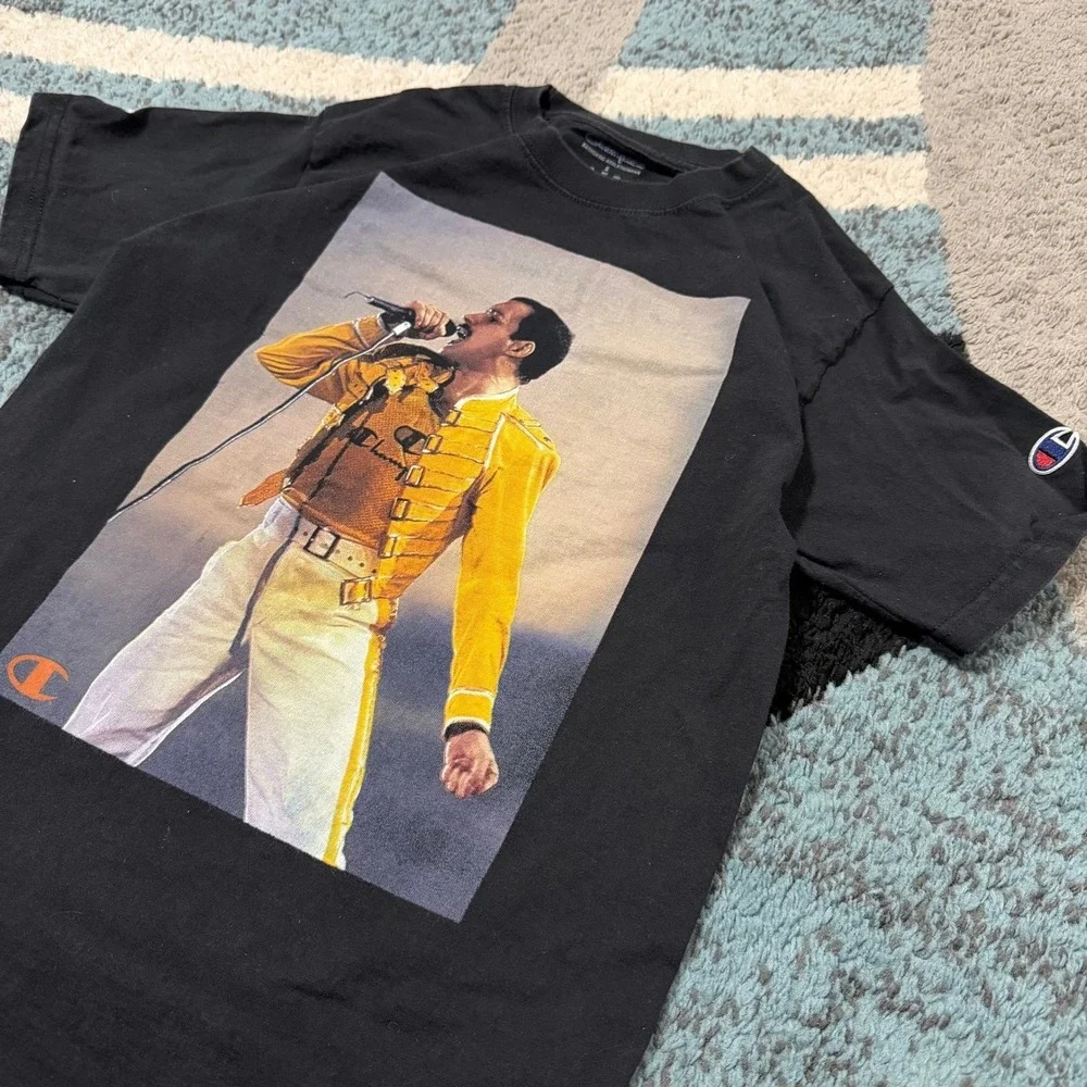 Champion Freddie Mercury Queen Graphic T-Shirt Mens Small Black Rock Band Tee - Picture 4 of 7